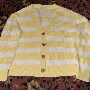 Old Navy Women's Yellow and White Striped Cardigan